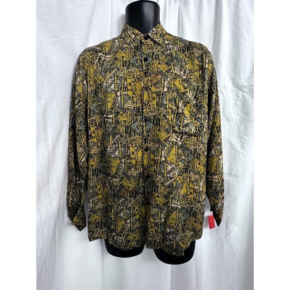Vintage Gabrielle Men's Rayon Shirts 90s Long Sleeve Made in Korea  Size M #1184